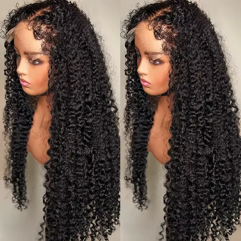 HD 13X6 Curly 220% Afro Kinky Curly 30 34 Inch 4C Edges Lace Frontal Human Hair Wigs 13x4 Loose Deep Wave Lace Front Remy Wig