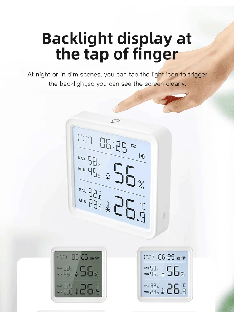 Tuya WiFi Temperatur-Feuchtigkeitssensor mit Hintergrundbeleuchtung, kompatibel mit Bluetooth APP, Fernbedienung, Thermometer und Hygrometer