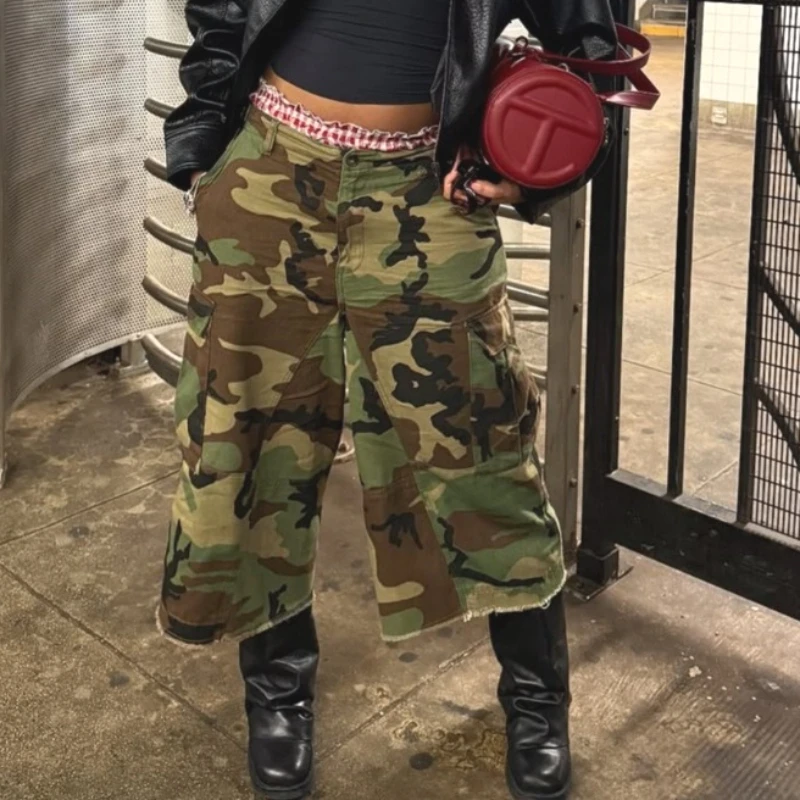 

Women Mid Length Pant Vintage Camouflage Cargo Pants High Waist Trousers Capris Y2k Streetwear Elegant Work Casual Loose 2026