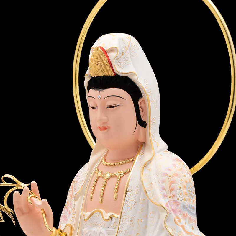 Cz camphor wood white clothes guanyin bodhisattva pudu cihang statue standing lotus guanyin bodhisattva buddha statue