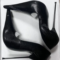 Black Pointed Toe Stiletto Pumps Slip on Metal Heels British Style Design for Women Wedding Party Shoes 2024 Zapatos Para Mujere