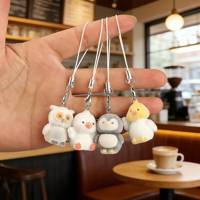 New Cartoon Cute Pet Flocked Three-dimensional Resin Penguin Key Chain Bag Pendant Mobile Phone Lanyard Pendant