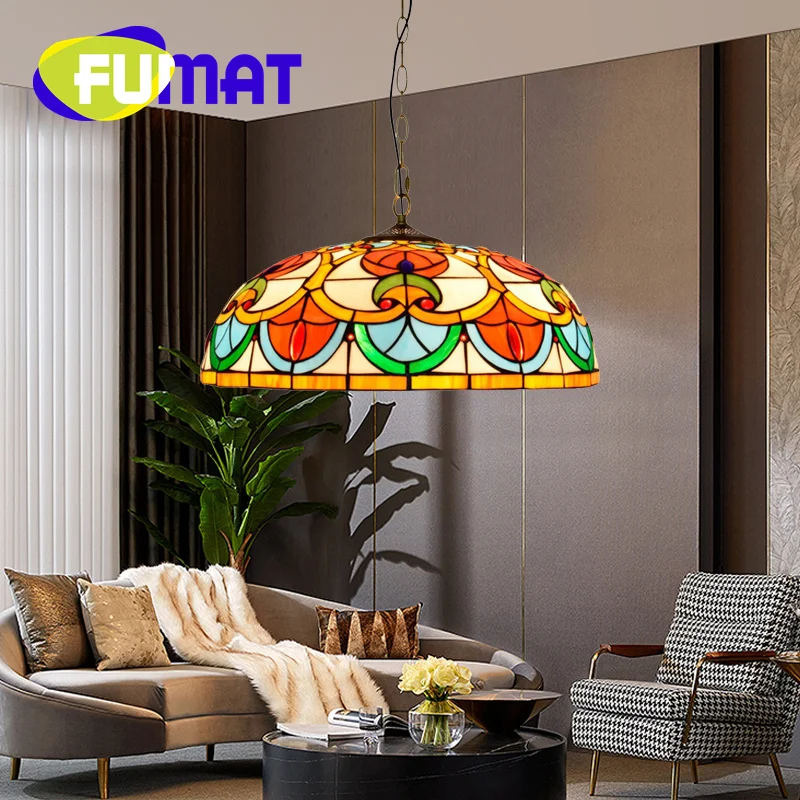 FUMAT Tiffany Vintage style Love pendant light Stained glass art Deco Living Room Dining Room Study Bedroom chandelier