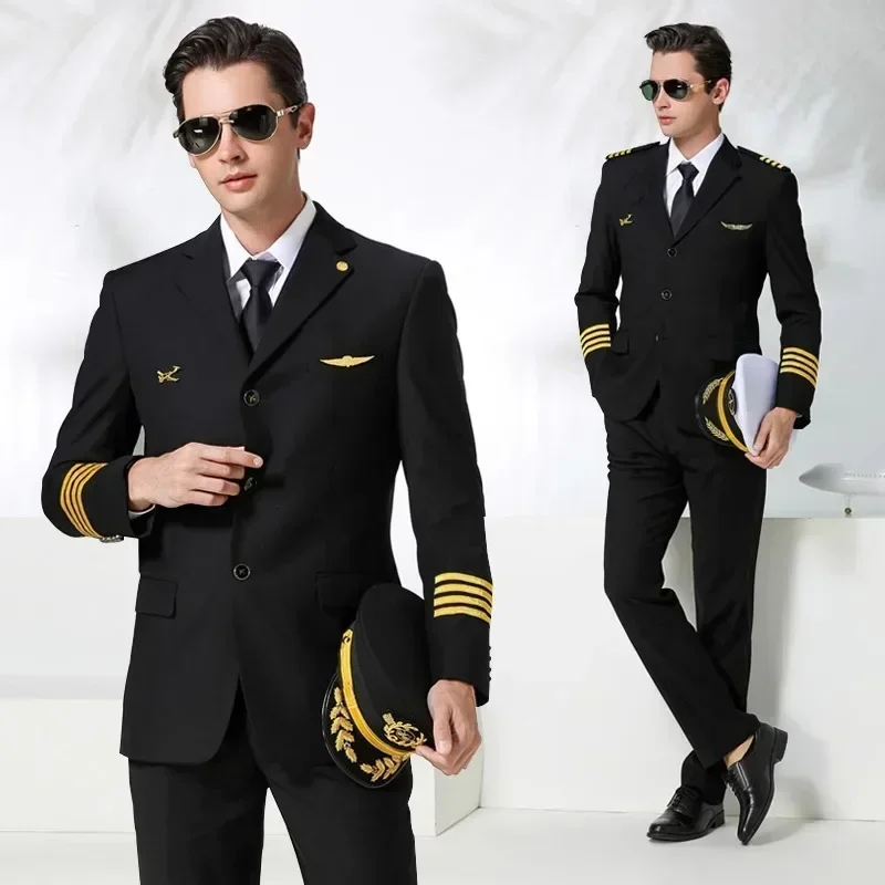 

Flight Captain's Uniform Jacket Male Aviation Pilot Single Row Three Button Suit Security Guard Work Suit Clothing