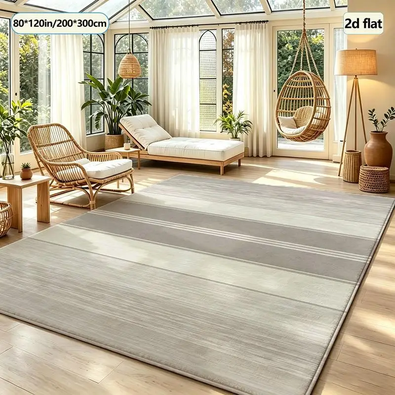 Neutral Gray Beige Vertical Texture Striped Carpet Floor Mat for Home Living Room