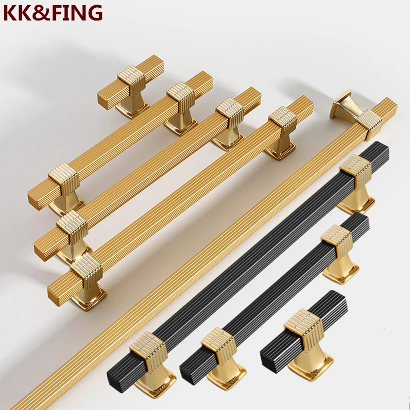 KK&FING High-end Aluminum Alloy Long Handle Gold Wardrobe Cabinet Door Pulls Furniture Cupboard Door Handles Drawer Knobs