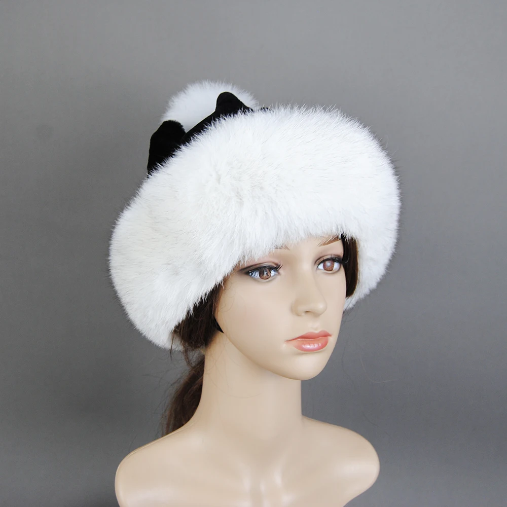 Hot Sale Winter Women's Warm Luxury 100% Natural Fluffy Fox Fur and Rex Rabbit Fur Ear Protection Plush Thick Dome Mongolian Hat