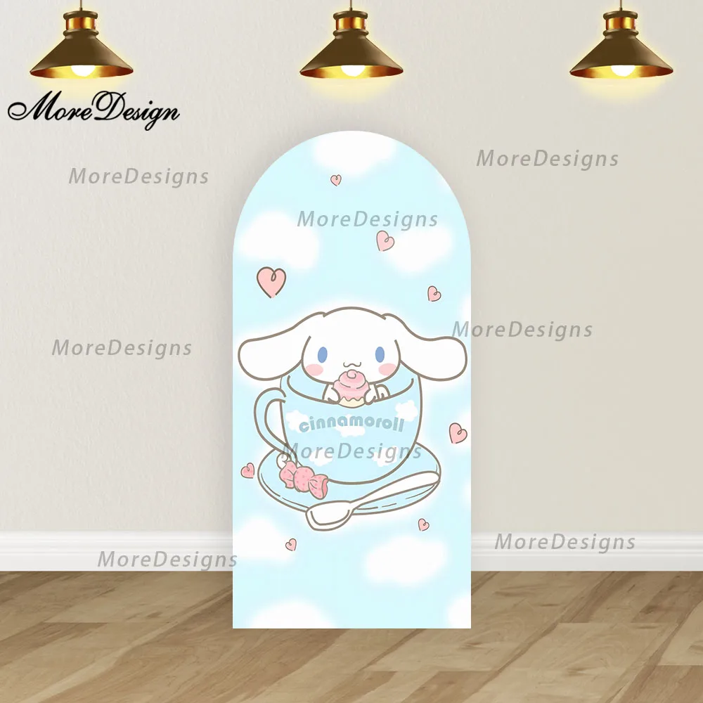 Copertine per fondale fotografico ad arco Cinnamoroll Decorazione per baby shower Festa di compleanno per ragazze Puntelli per fotografia fronte-retro in poliestere