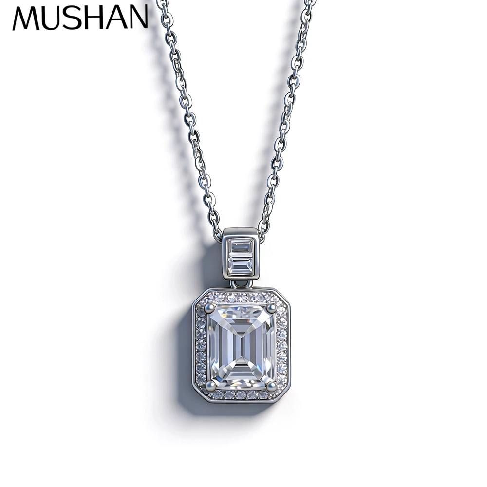 

MuShan Luxury Jewelry 925 Sterling Silver 16IN Necklace Cushion Moissanite Valentine for Women Platinum Plated MST Patent GRA