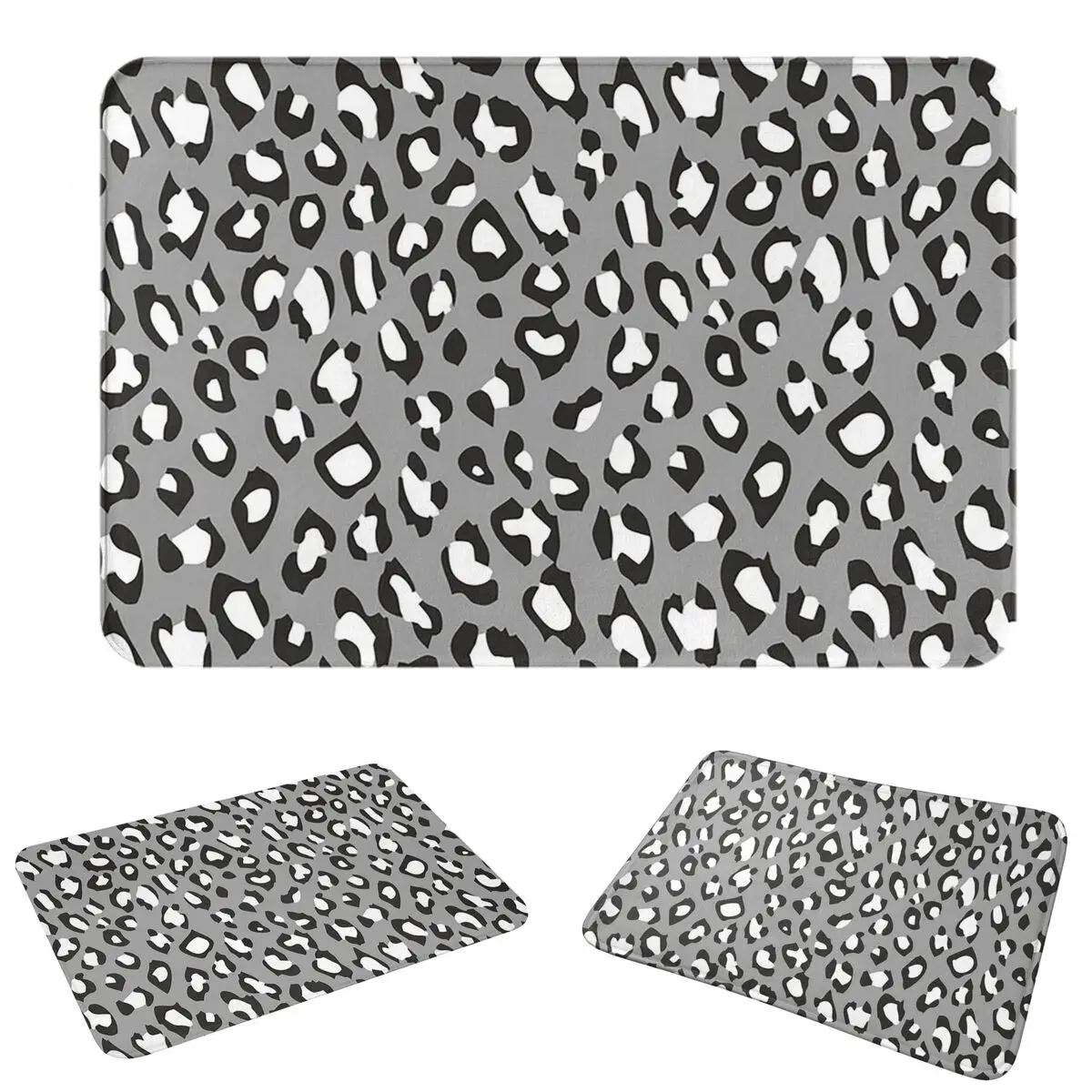 Grey Leopard Print Anti-slip Doormat Floor Mat Water oil proof Carpet Rug for Kitchen Entrance Home Bedroom Footpad Mats