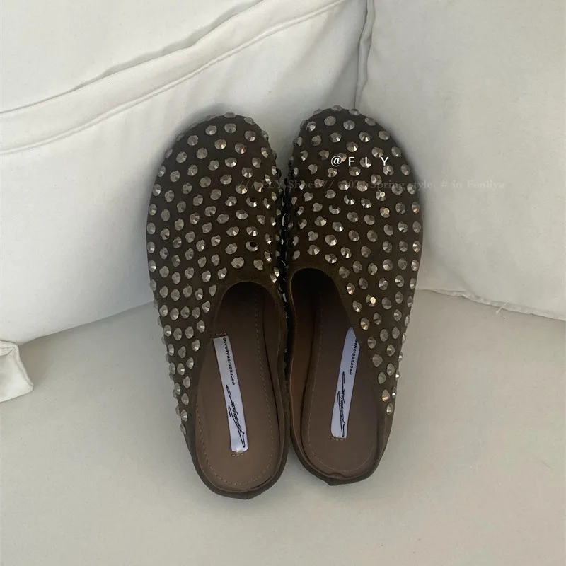 Summer Women Punk Slippers Shoes Metal Rivet Charms Black PU Mules Outdoor Platform Modern Slippers Casual Shoes For Female