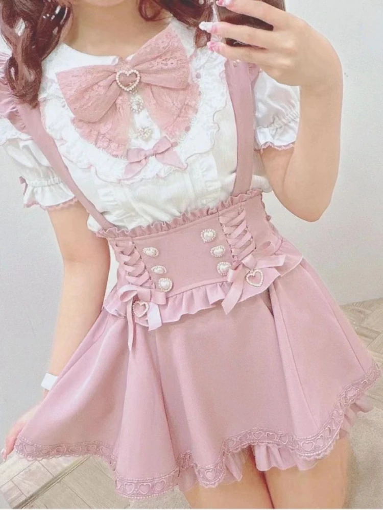 Japanese Lolita Kawaii Dress Women Bow Korean Sweet Elegant Party Dress Female Backless Vintage Casual Suspender Dress 2023 New