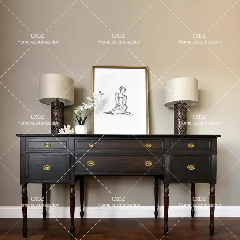 American Style Entry Chest Modern Simple Medieval Entrance Table French Retro Cabinet Black Light Luxury Dining Side Cabinet