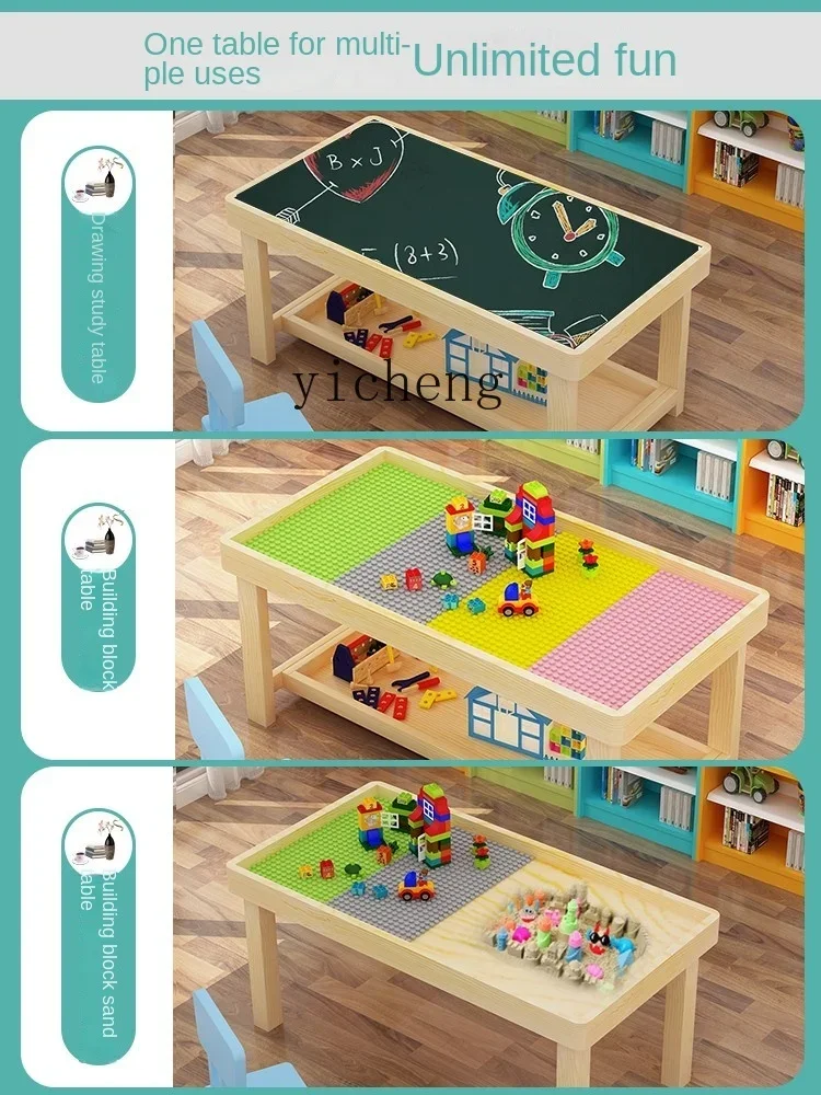 Mesa de bloco de construção de madeira maciça XL Mesa de brinquedo multifuncional para crianças Mesa de jogos para bebês Prancheta