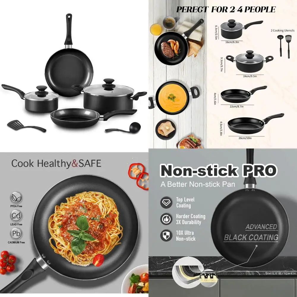 8pcs black ceramic pots and pans set, cooking pan set,cooking pot set ceramic pan set, nonstick cookware set, induction safe kit