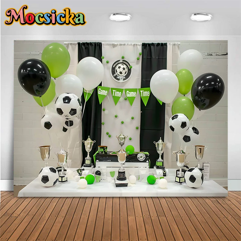 Fußball Baby Fotografie Hintergrund Spiel Zeit Trophyl Ballon Wand Neugeborenen Hintergrund Party Dekoration Geburtstag Fond Fotostudio