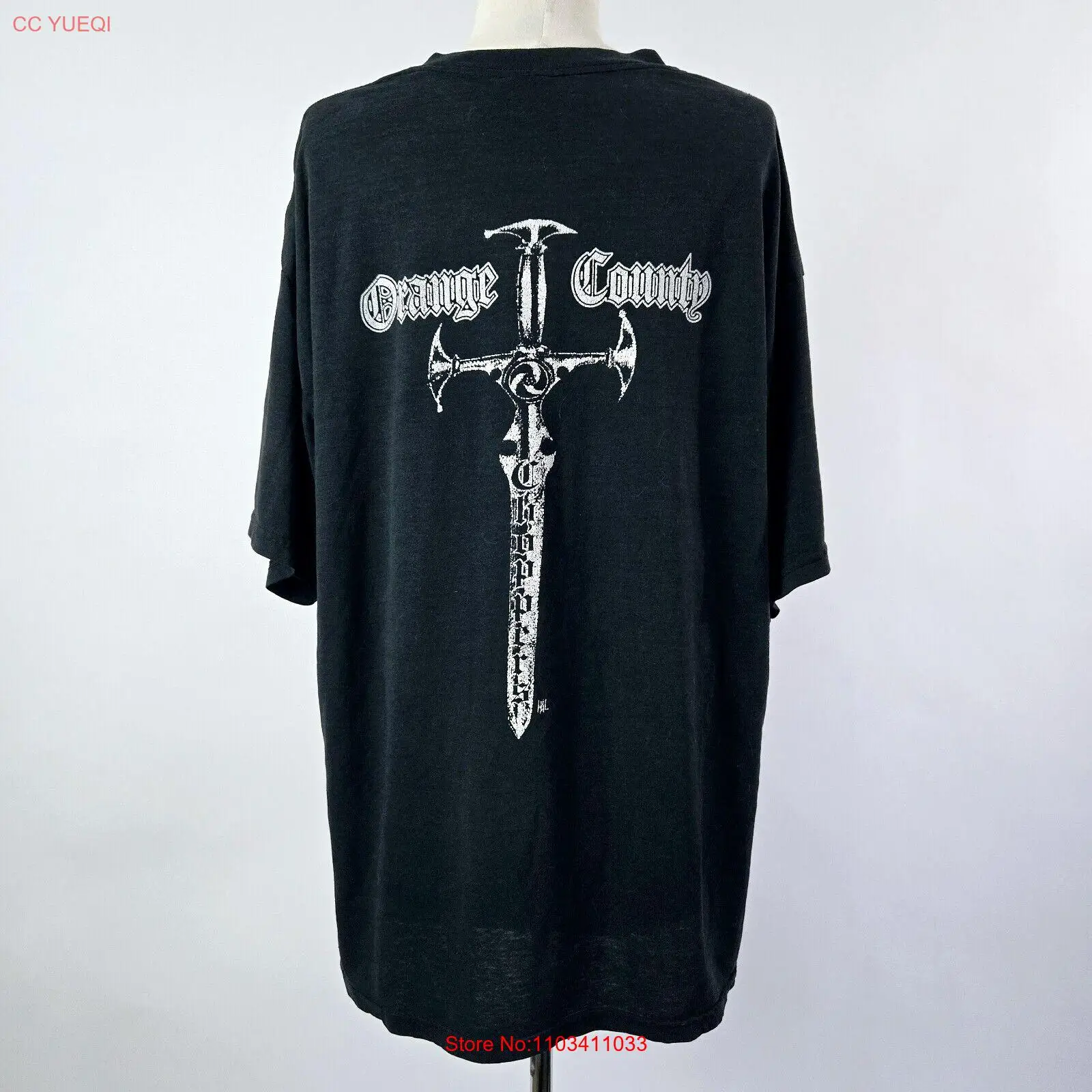 Vintage 00s Y2K Orange County Choppers T-Shirt XL OCC Black Faded Sword Danzig 