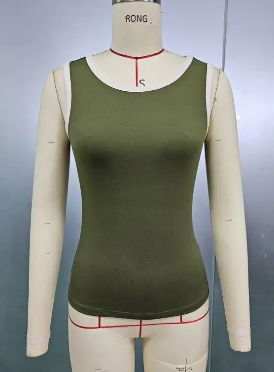 

Top Women 2025 Spring Summer New Contrasting Color Round Neck Sleeveless Casual Slim Fit Daily Vest Top Women's Clothing
