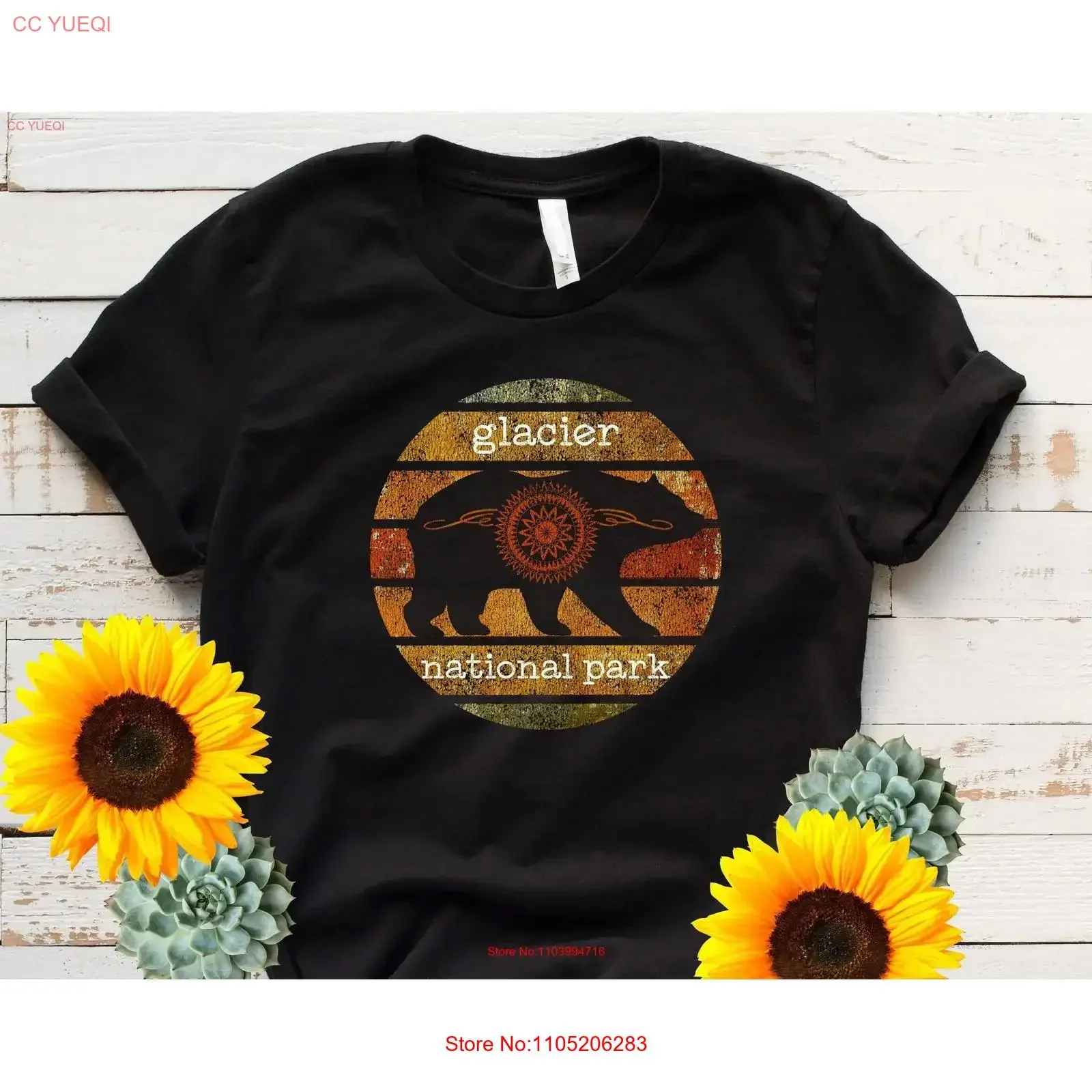 تي شيرت عتيق للحديقة الجليدية الوطنية أشيب الدب GNP ملابس تذكارية للعطلات العائلية مونتانا 406 MT عتيقة مغسولة ناعمة #1