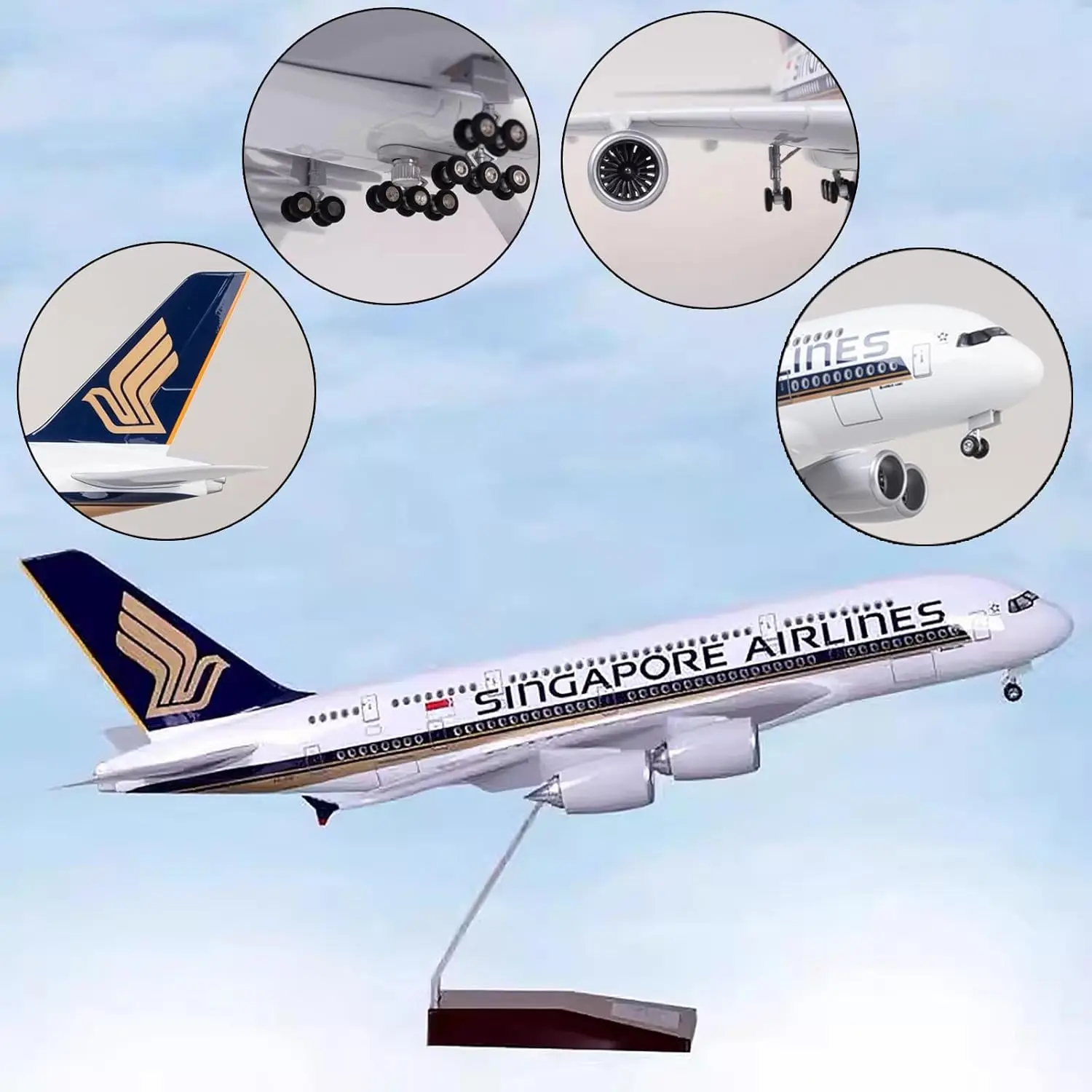 

Miniature Airplane Singapore A380 1/160 Scale Aircraft Resin Model Plane with Led Lights and Wheels Collected Gift By Aviation
