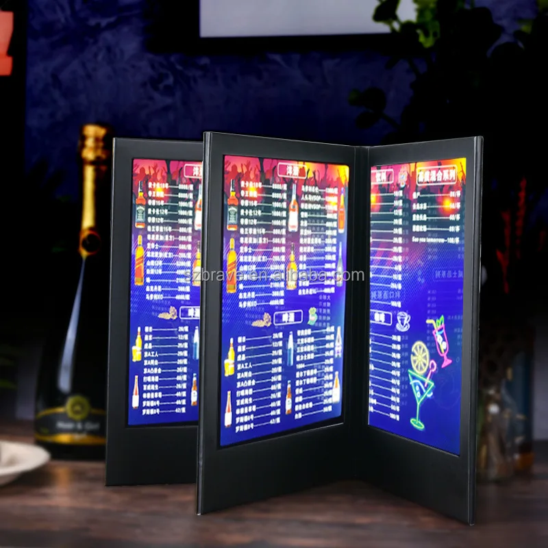 OEM Rechargeable Nightclub Restaurant Menu Backlit Light Box Sign Light up Leather Menu Cover Illuminated LED Backlit Menu Book