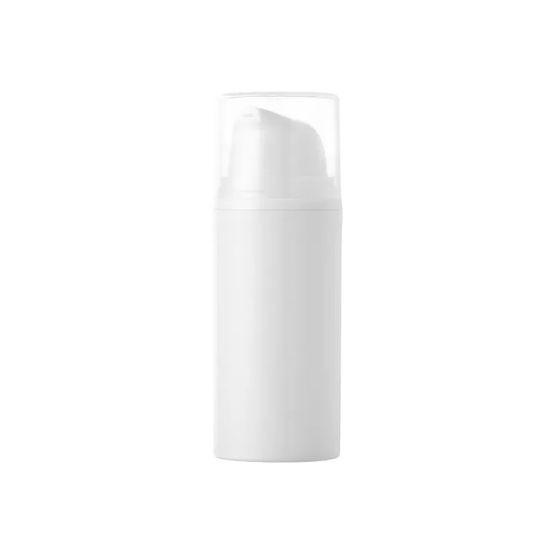 30Pcs Lotion Refillable Bottles White Crimp Pump Clear Plastic Cover 15ml 30ml 50ml Empty Essence Eye Cream Airless Bottles