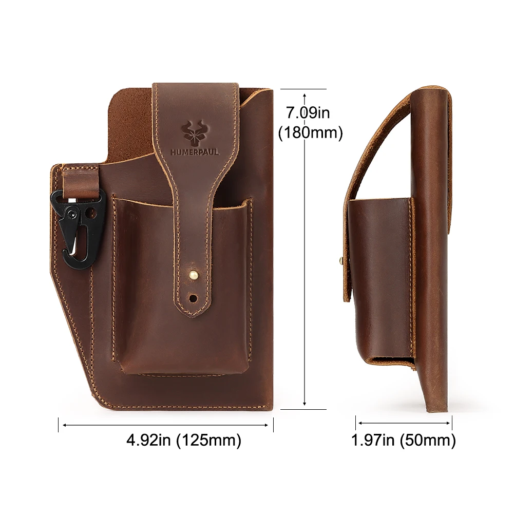 HUMERPAUL Men Vintage Leather Waist Bag for Mobile Phon Casual Carrying Cigarette Case Outdoor Belt Bag Male Small Loop Holster