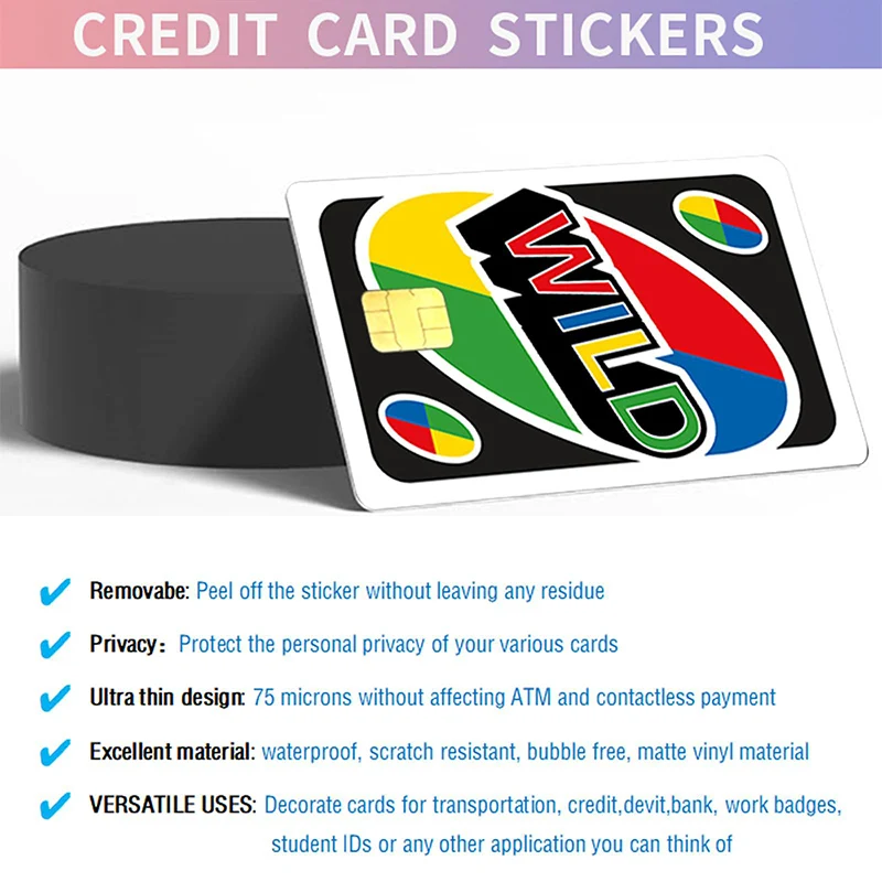 UNO Debit Card Skin Cover Sticker Pvc Waterproof Creative and Interesting Credit Card Stickers with Reverse Direction Gift