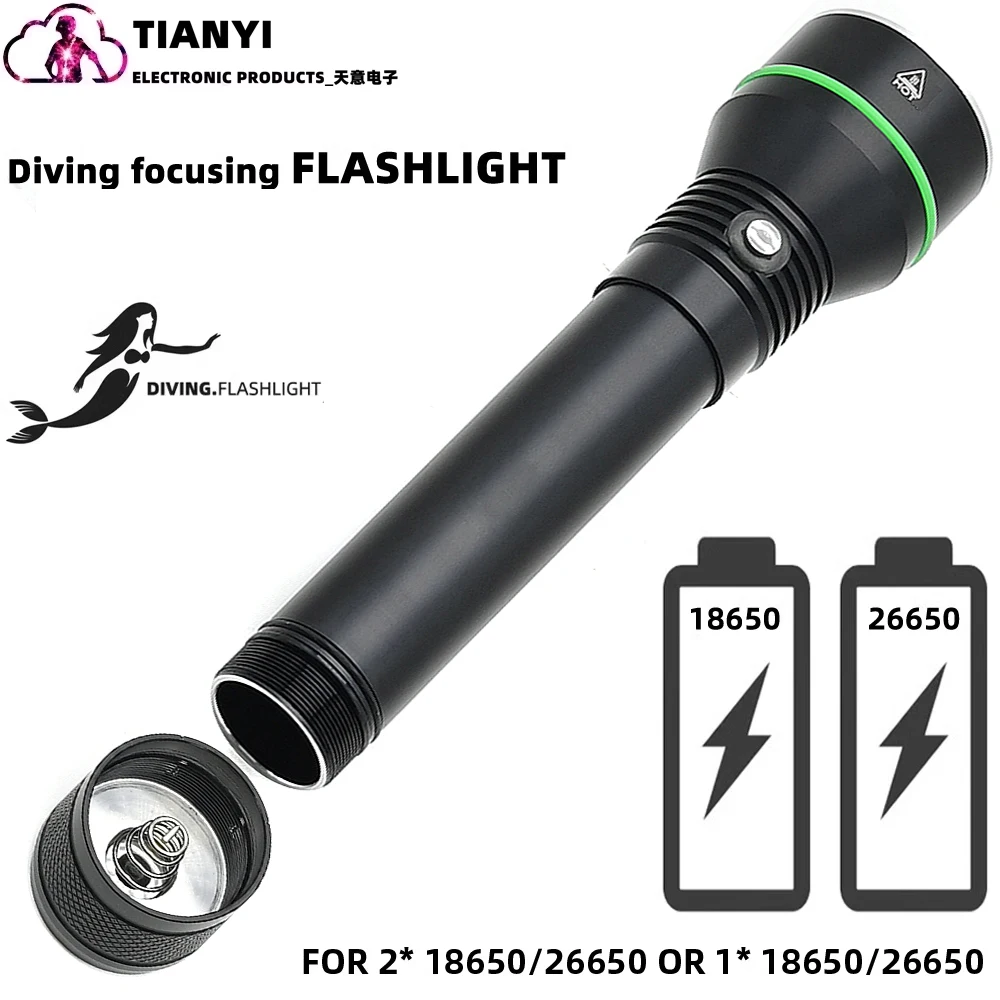 High power XHP70 bright diving aluminum alloy flashlight diving photography waterproof light 26650 charging