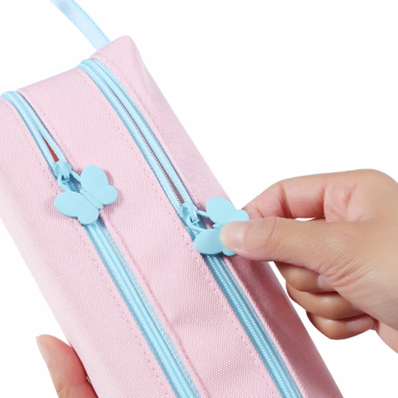 M&G Drop Shipping Handheld Double Zip Large Capacity Cute Butterfly Pencil Case School Stationery Pen Case Pouch Make Up Bag