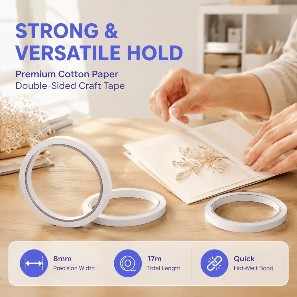 5 Rolls Strong Adhesion Double Sided Craft Tape White 8mm x 17m Double Sided Adhesive Tape Double Sided Sticky Tape Card Making