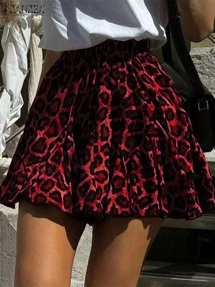 VONDA 여성용 미니 스커트 2024, 섹시한 호피무늬 오버스커트, 신축성 허리, A라인 짧은 하의, 오버사이즈 패션, 여름
