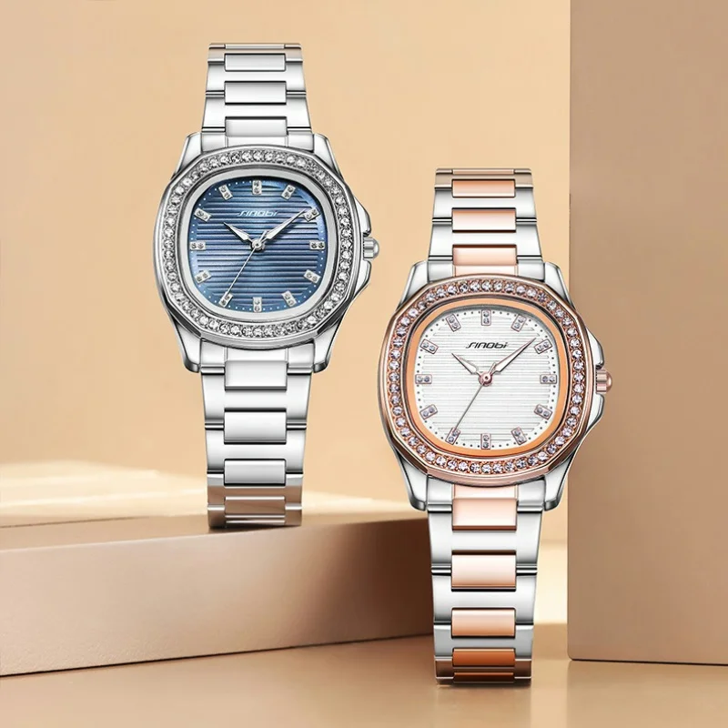 Quartz Watch for Women, Nautilus Series, 30.5mm Dial with Crystal Scale and Outer Ring Luminous Hands Stainless Steel Strap 3ATM