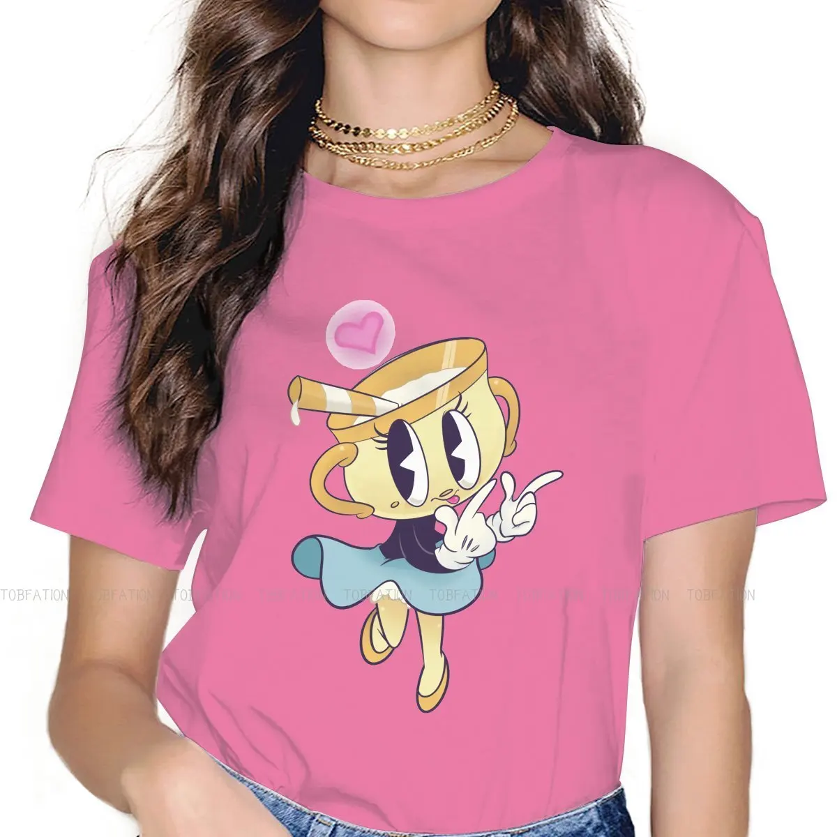 Camiseta de baile de la Sra. Cáliz para mujer, camisetas básicas de Cuphead Ms cáliz Game para niñas, 5XL Camisetas básicas, Camiseta de cuello redondo para mujer, regalo Hipster divertido