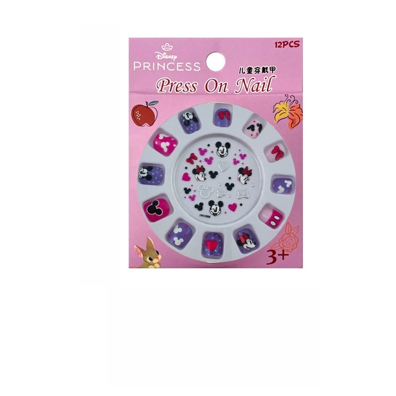 Miniso Disney nuevo producto uñas usables para niños lindo Mickey chica pegamento de dibujos animados parche de uñas uñas postizas