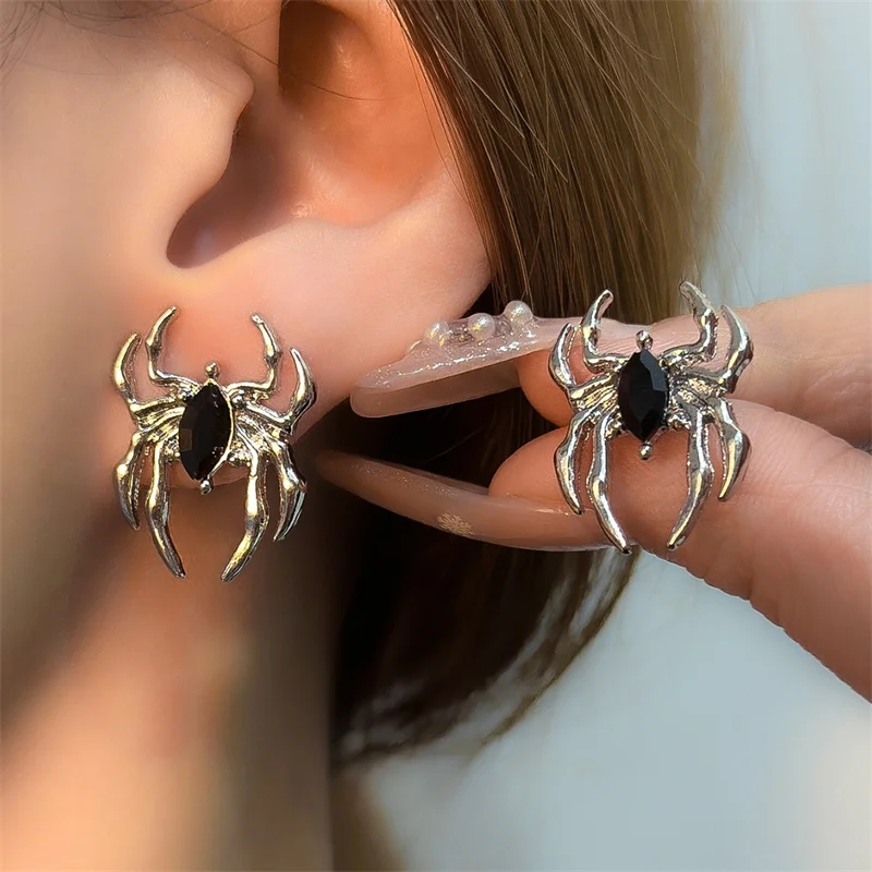 New Exaggerated Gothic Dark Halloween Earrings For Women Simple Personality Punk Black Spider Pearl Stud Earrings Party Jewelry image 6