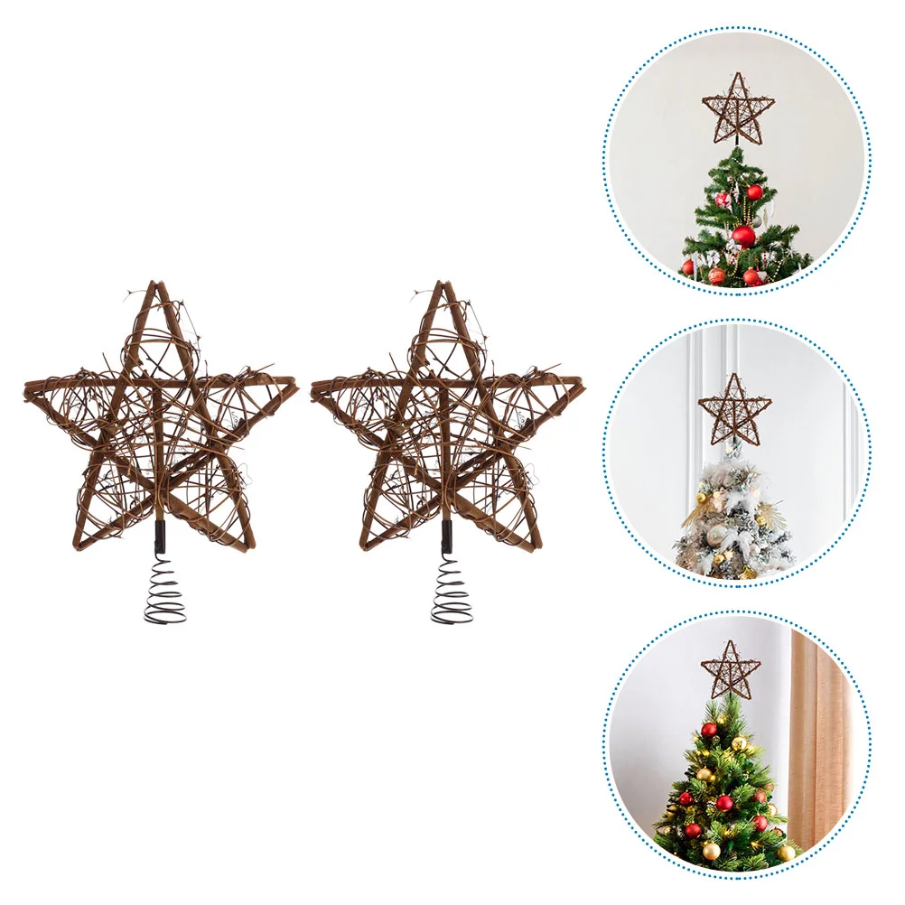 2 Pcs Christmas Tree Top Decoration Prop Five-pointed Star Treetop Pentagram Wooden Xmas