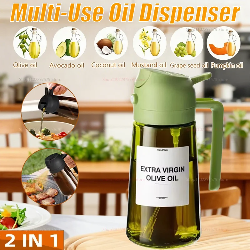 Dispensador de aceite de vidrio 2 en 1 de 16oz y botella pulverizadora, pulverizador de aceite de oliva a prueba de fugas, adecuado para cocinar, hornear, barbacoa, freidora, cocina