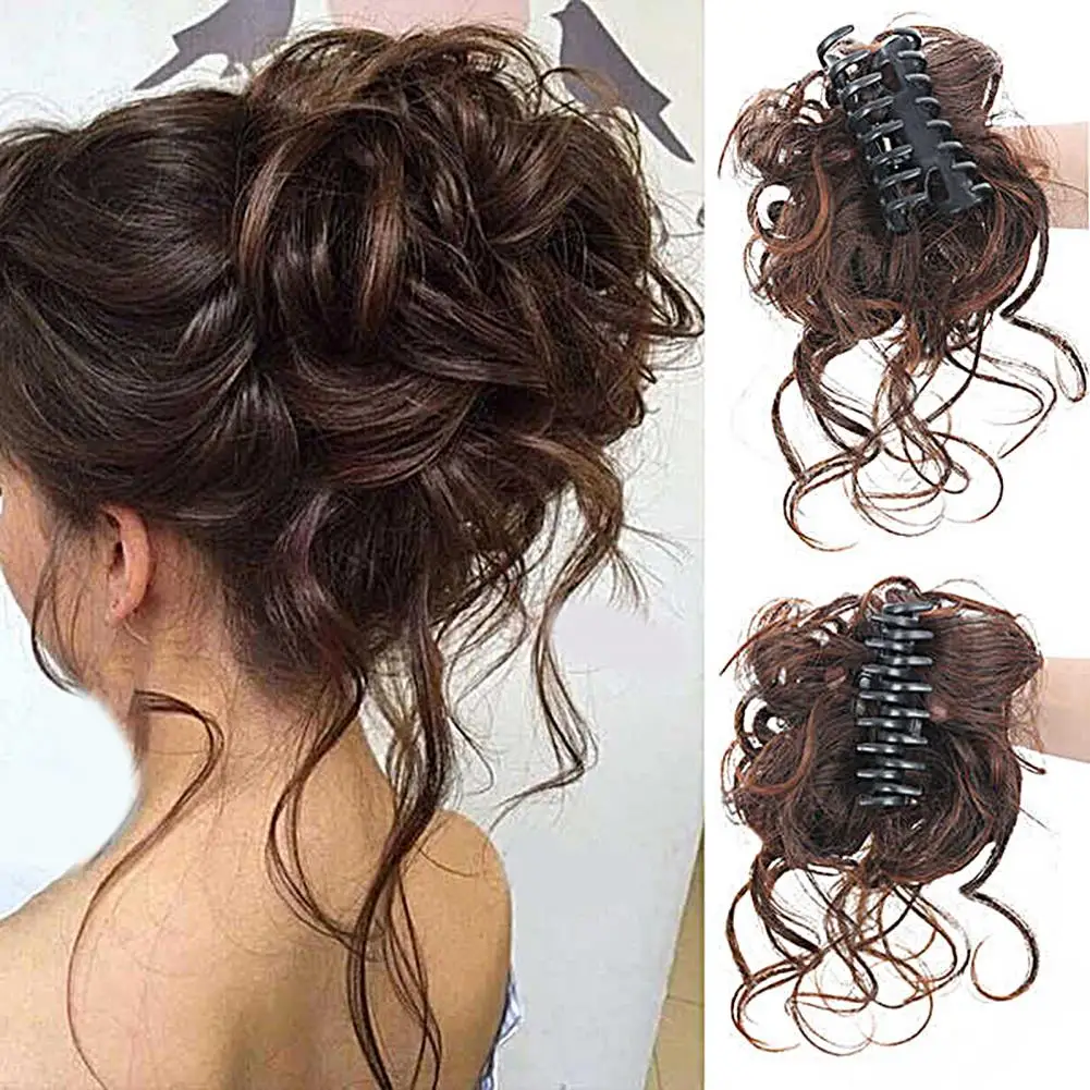 Synthetic Messy Bun Hair Piece Claw Clip Curly Hair Chignon Wig Tousled Updo Hair Buns Hairpiece Extensions Women Bun Hairpieces