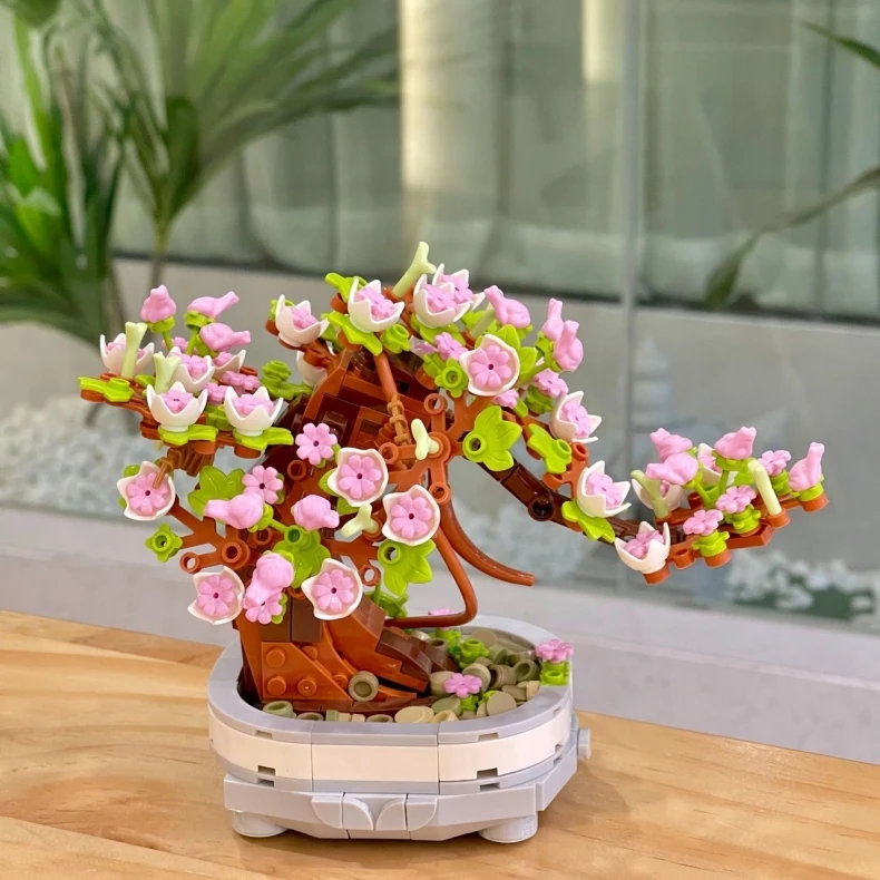 462PCS Bonsai Baustein Blume Kreative Pflanze Kirschblüte Baum Topf Bouquet DIY Hause Dekoration Geschenke Spielzeug – Detail 4