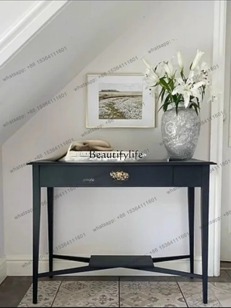 Customizable American Style Solid Wood Semi-Circular Entryway Table Light Luxury Foyer Living Room Wall Cabinet