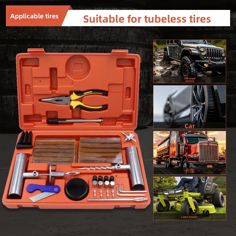 58-Piece Tire Repair Kit for Vacuum Tires & Portable Patching Tools Set for Car Motorcycle Bike with Plug Tool Vulcanizing