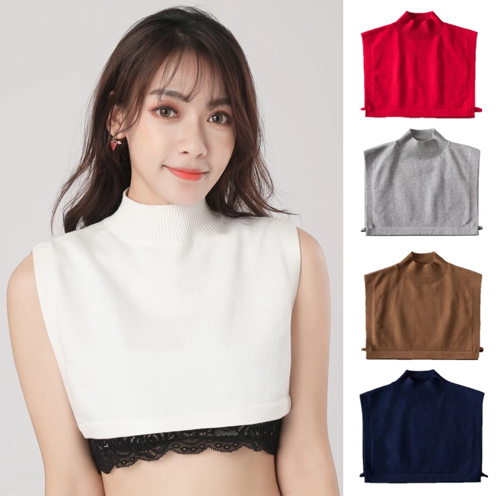 

Knitted High Neck Fake Collar Women's Fashionable and Versatile Warm Neck Protection Scarf Elastic Jersey Turtleneck