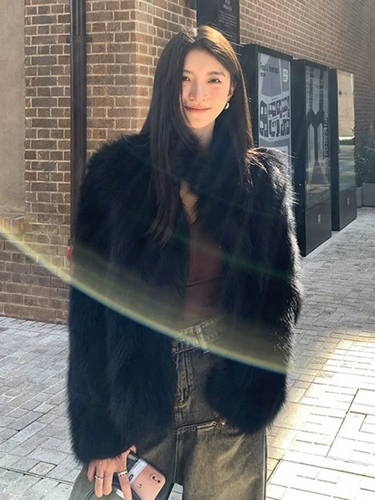 معطف فرو صناعي أبيض حلو للنساء موضة شتاء بأكمام طويلة سترة أنيقة كاجوال كورية بياقة واقفة قطع علوية أنيقة من الثعلب الصناعي #6