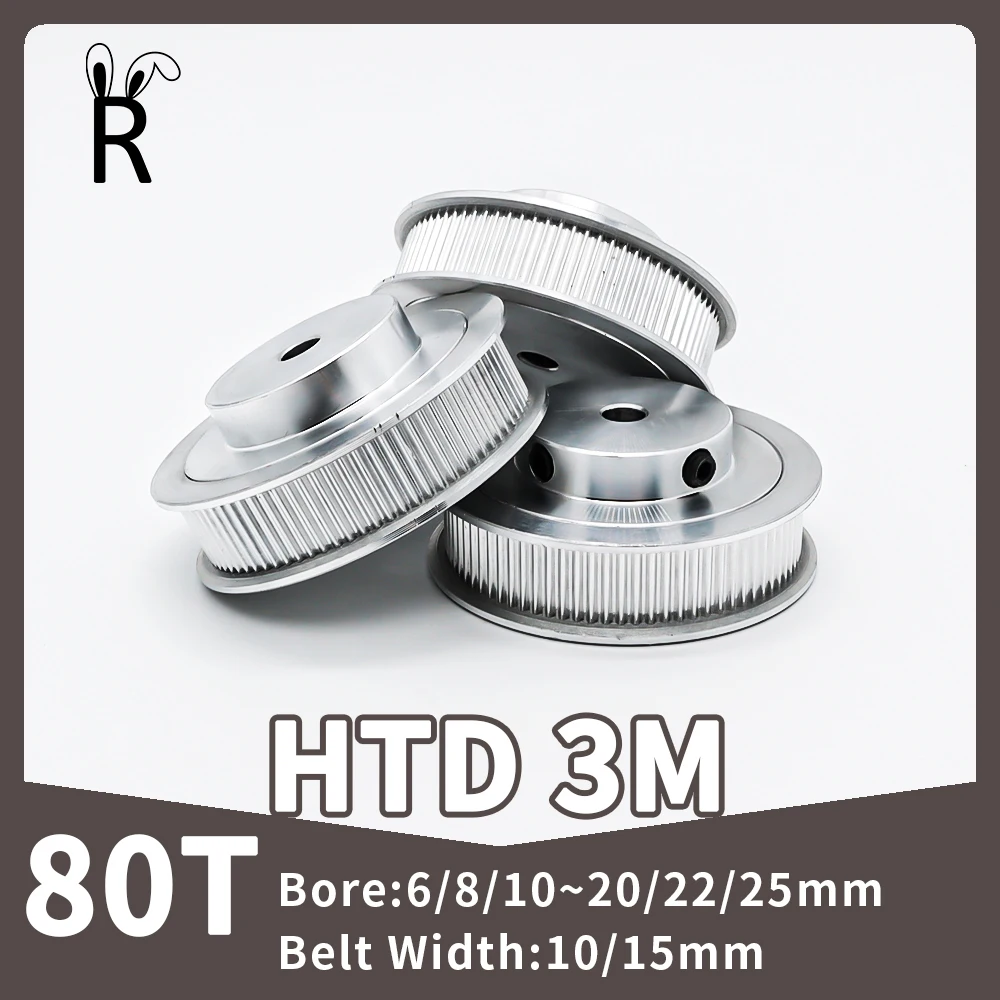 

80Teeth HTD 3M 80T Pulley Synchronous Wheels Bore 6/8/10~20/22/25mm Pulley Teeth Width 10/15mm Gear 3M Belt Pulley Timing Pulley