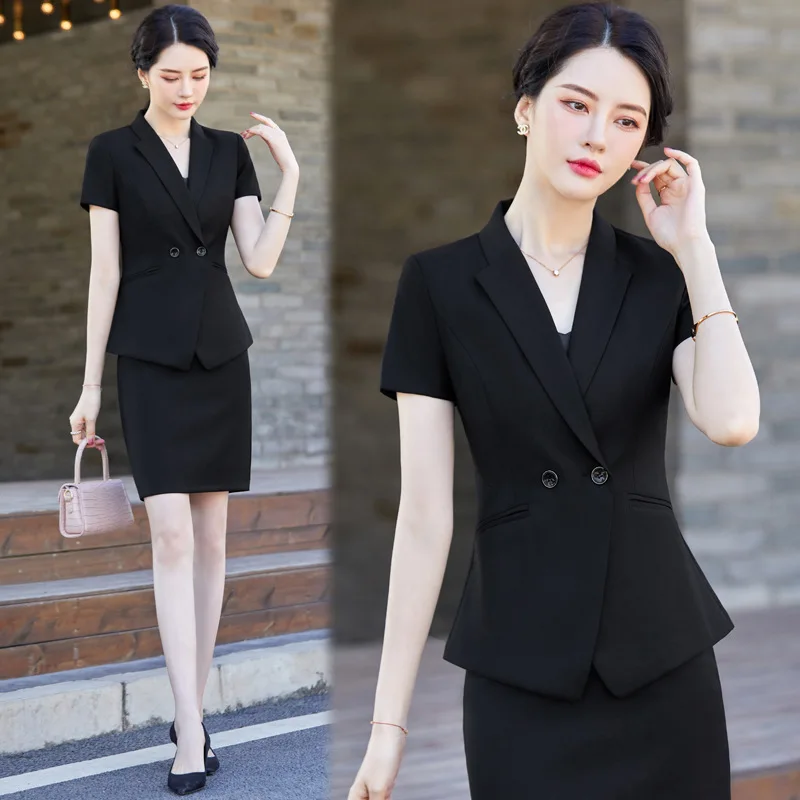 High-end Short Sleeve Professional Suit Set for Women Summer New Formal Wear Elegant Hotel Manager Work Dress Set Summer