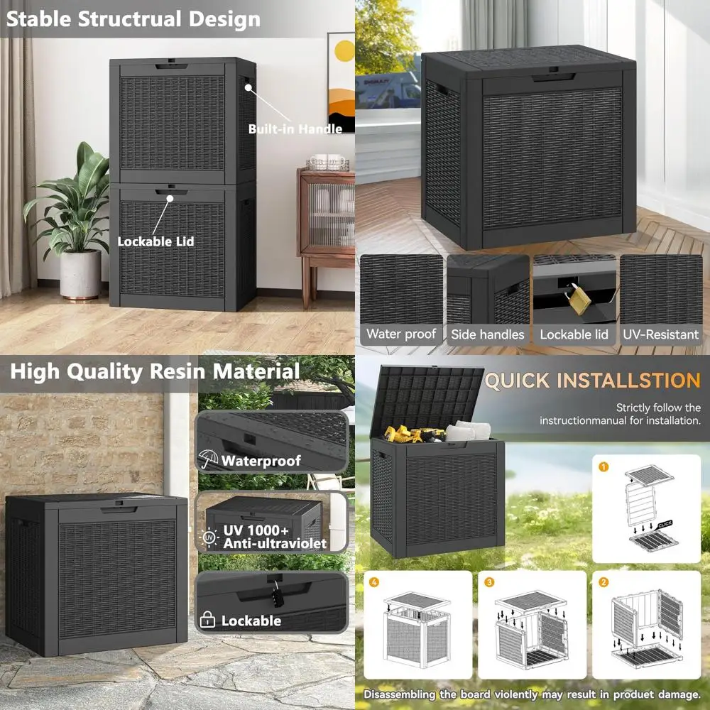 

Влагостойкий ящик для хранения из полимерной смолы с запирающейся крышкой, вместимостью 31 галлон, подходит для использования внутри и снаружи помещений (черный)