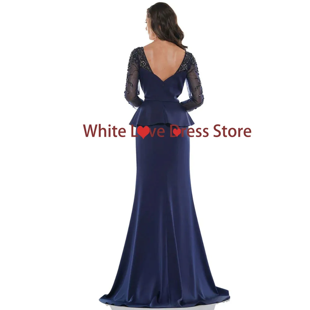 

Customized Two Piece Mermaid Floor Length Mother of The Bride Dresses Women's Scoop Neck Long Sleeve Mother Gowns
