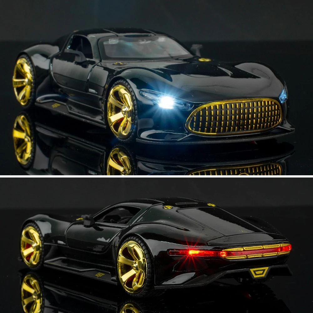 1:32 GT 합금 자동차 모형 고정밀 다이캐스트 장난감 소리와 빛이 나는 풀백 자동차 장식용 장난감 어린이용