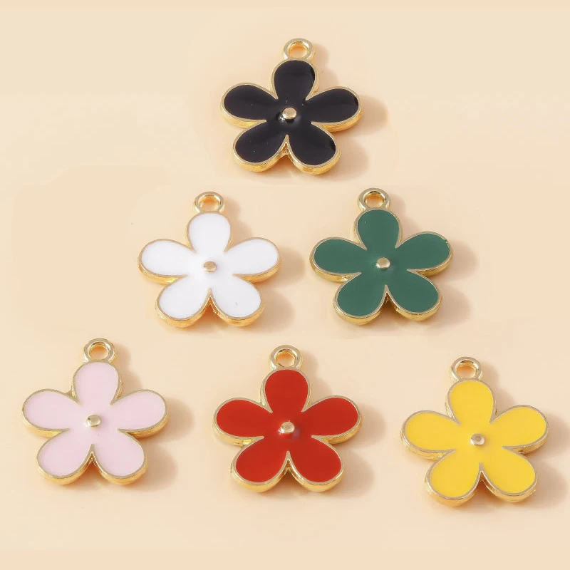 10 Stück 20*23mm 6 Farben Cartoon-Emaille-Blumen-Anhänger für Halsketten Ohrringe DIY Handgemachtes Schmuckherstellungszubehör